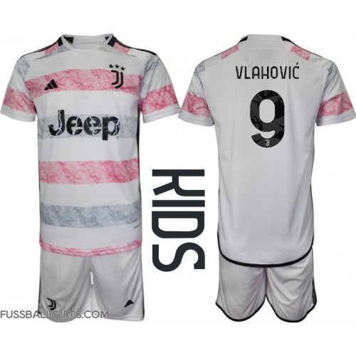 Juventus Dusan Vlahovic #9 Fußballbekleidung Auswärtstrikot Kinder 2023-24 Kurzarm (+ kurze hosen)